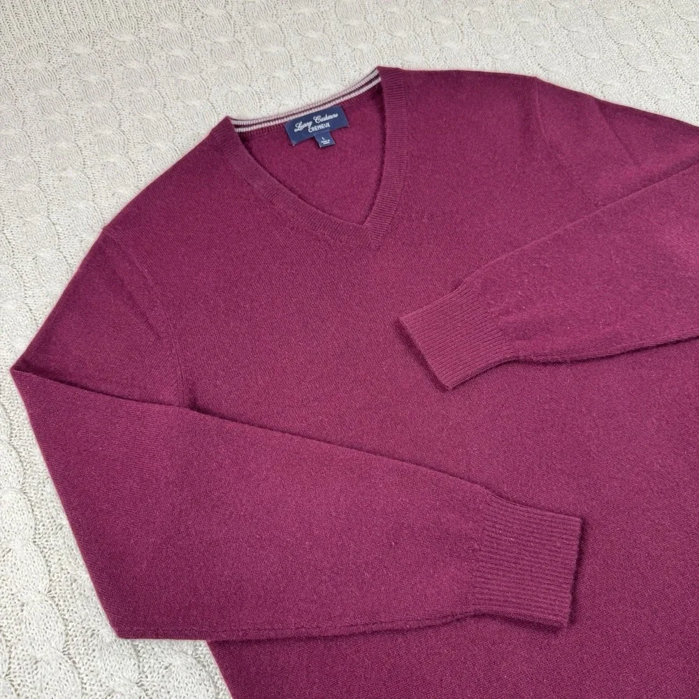 daniel cremieux Luxsury Cashmere V Neck Sweater Men's Large Burgundy Pullover